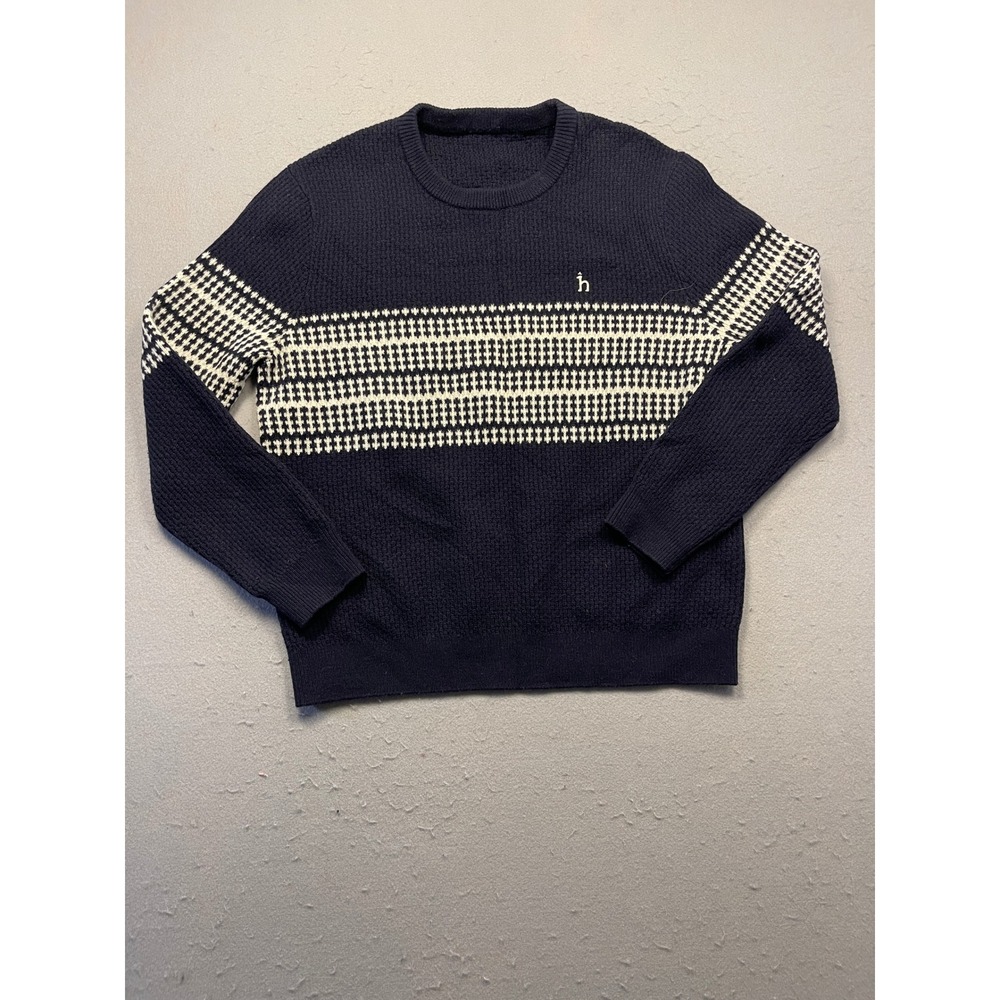 HAZZYS Sweater 100% Wool Navy Blue Fair Isle Pattern 185/104A Mens